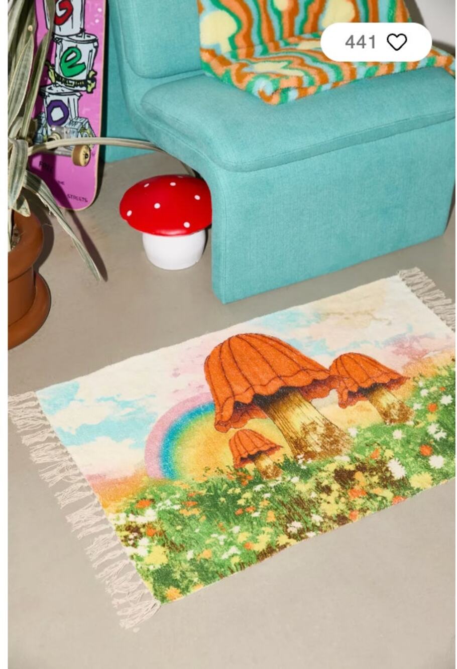 Urban Outfitters Mushroom Digital Printed Chenille Rug NEW